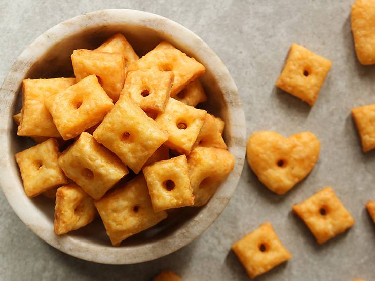 Homemade cheese crackers on a bowl