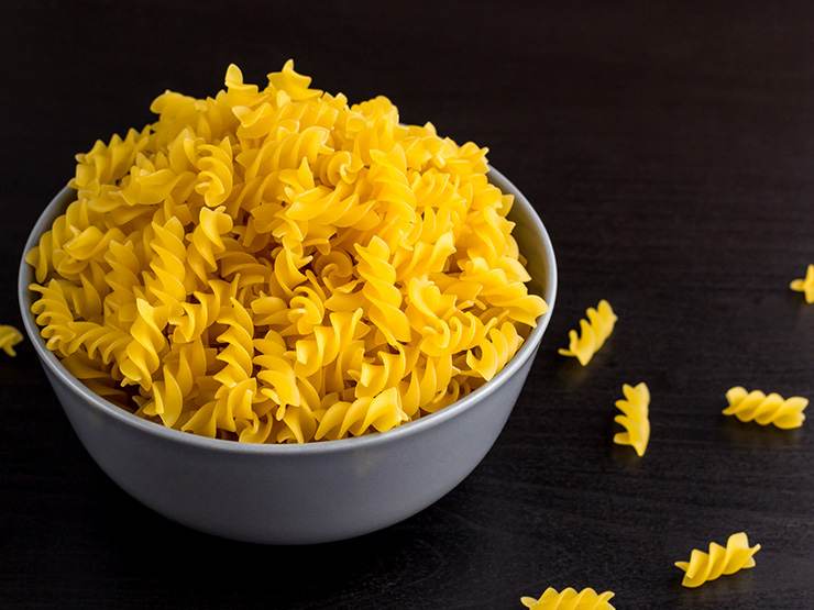 Dry pasta on a bowl